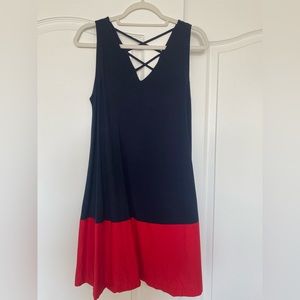Loft dress in size small. Navy/red with crisscross back detail.